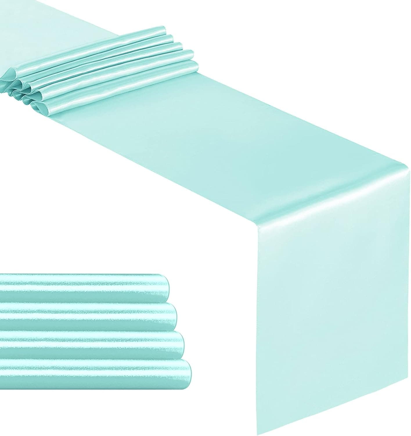 YUHX Pack of 5 Satin Table Runner 12 x 108 Inches Long,Aqua Table Runners for Wedding, Birthday Parties, Banquets Decorations（Aqua, 5 Pack）