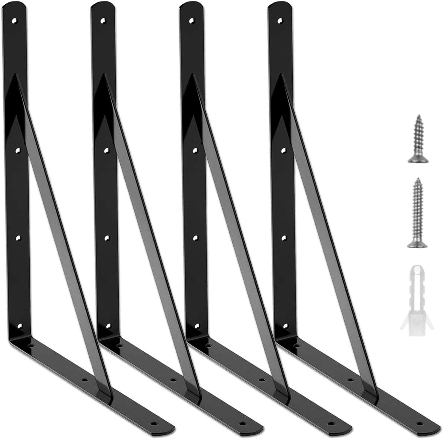 STARVAST 4 Pack Heavy Duty Shelf Brackets 11.8 x 7.5 inch, Floating Shelves Black Triangle Shelf Brackets, 90 Degree Angle Wall Mounted Shelf Supporter Corner Bracket (300x190mm)