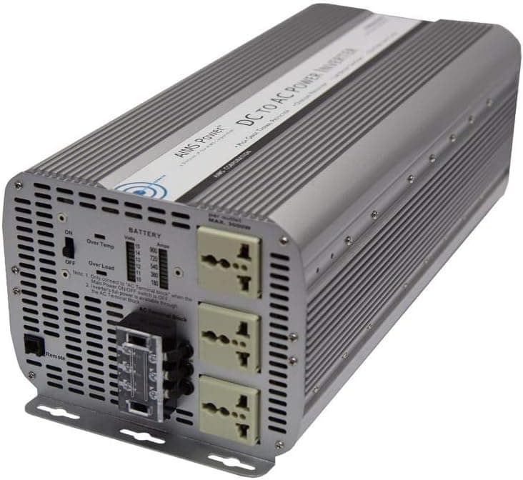 AIMS Power PWRI8K22050 African/European Power Inverter, 12 VDC, 220V 50Hz Output, 8000W Max Continuous Power, Modified Sine Wave, 16000W Peak Power, 3 Universal AC Receptacles, Volt and Amp Meter