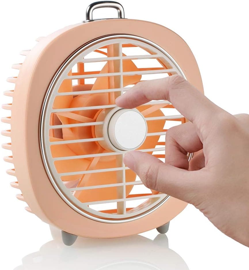 HOPEME Small USB Desk Fan with Night Light Built-in, 3 Speeds and Adjustable Wide Angle Rotating Grill USB Mini Fan Table Design for Home Office, Pink Color, Quiet Mold and Cool Air Circulator