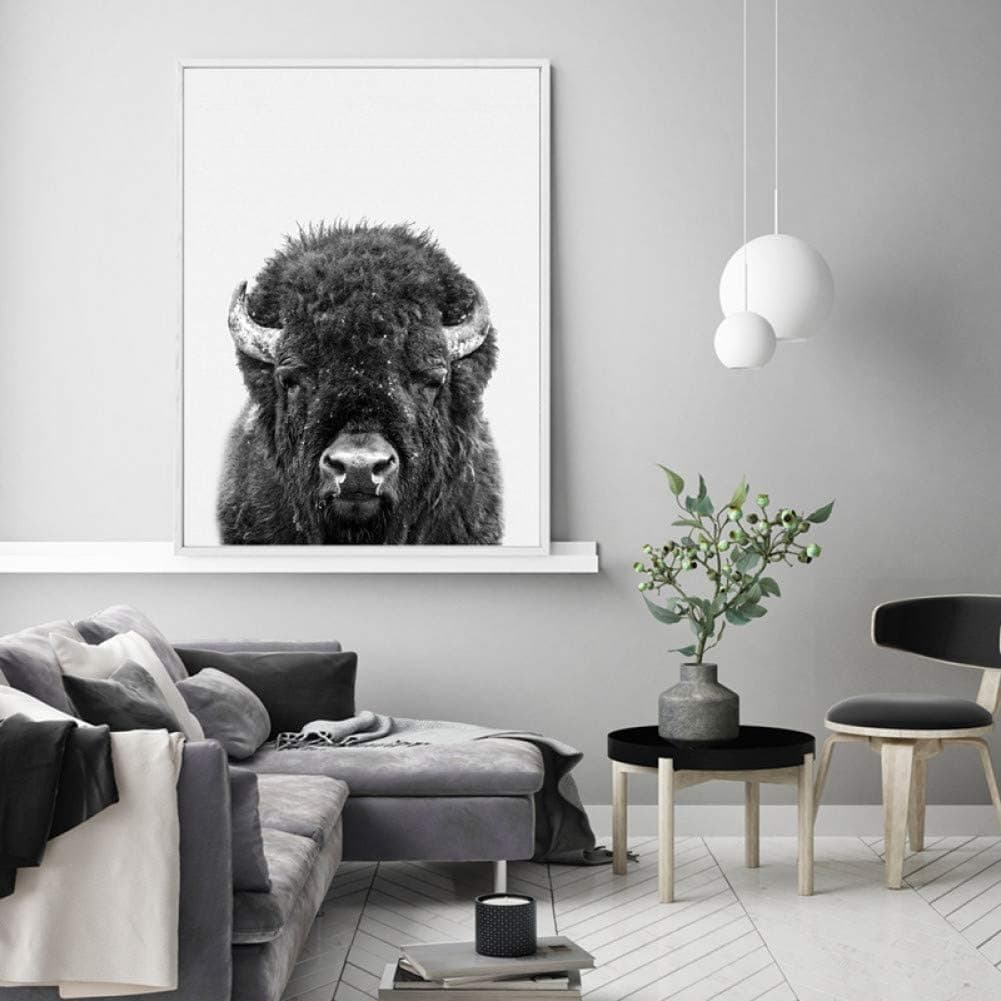 N / A Qticn Decorative Paintings Bison Print Black White Animal Photo Poster Nursery Decor Highland Animals Buffalo Canvas Painting Picture Kids Roo Wall Art painting-24x32inch