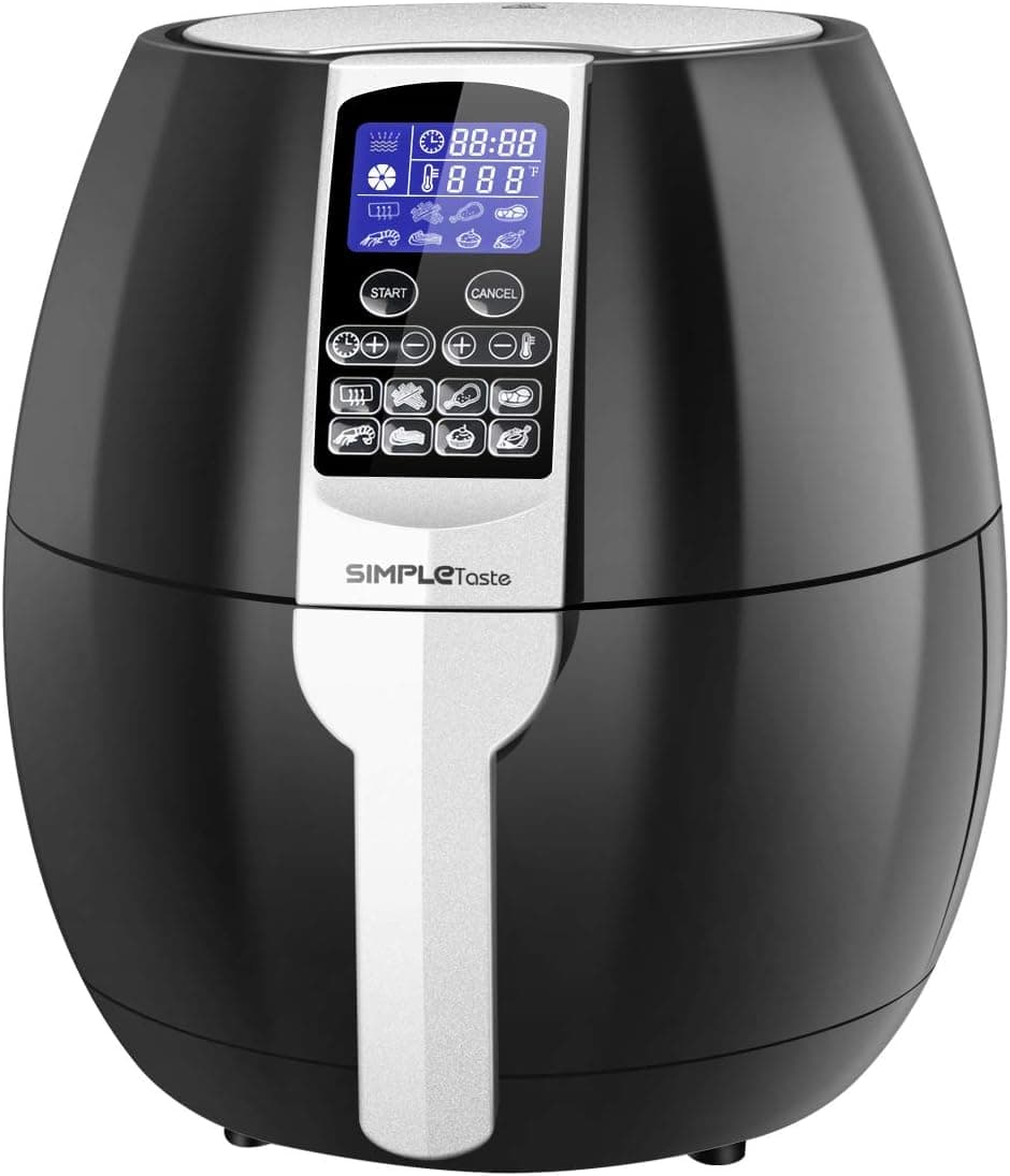 SimpleTaste Fryer Multi-Function Electric with Rapid Air Circulation Technology, Smart Programs with Automatic and Manual Timer & Temperature Controls, 3.2 quart, Black