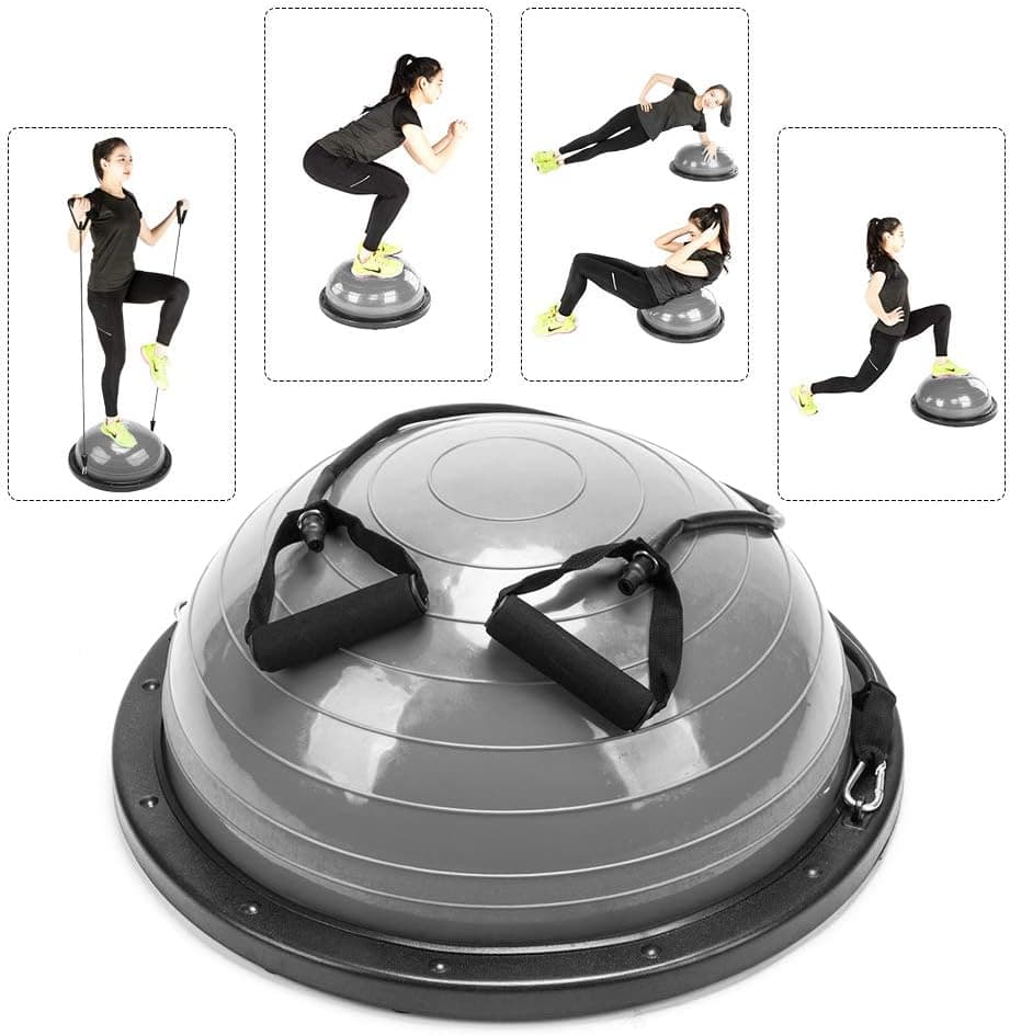 PEXMOR Yoga Half Ball Balance Trainer Exercise Ball Resistance Band Two Pump Home Gym Core Training