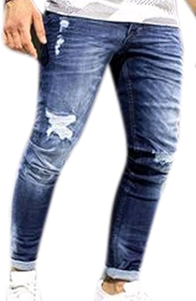 Men's Skinny Ripped Distressed Jeans Destroyed Slim Denim Pants