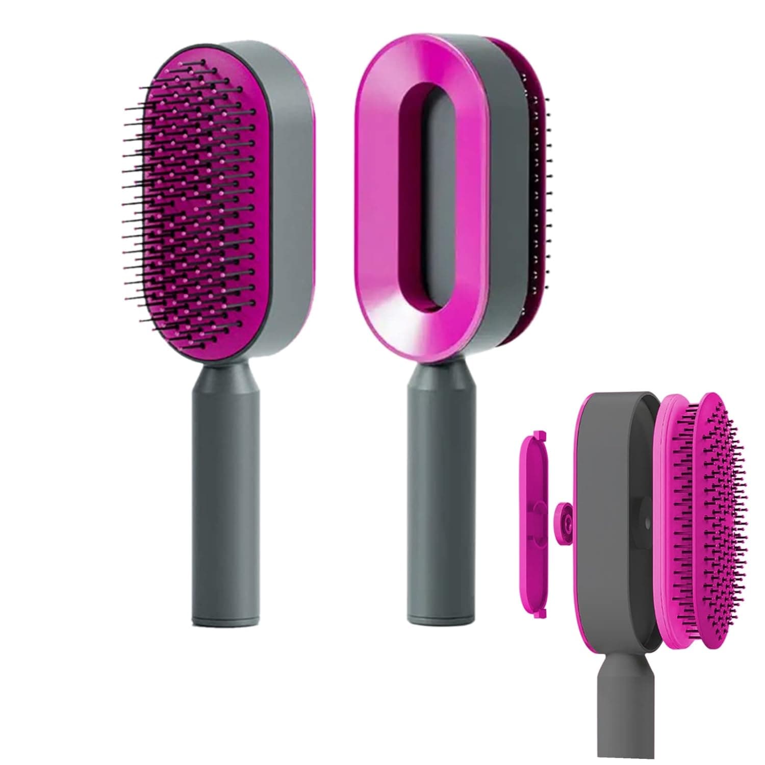 Self Cleaning Hair Brush for Women Skeleton Airbag Hair Brush Massage Brush Hair Combs Detangling Hairdressing Brush Detangling Anti-Static Brush Easy Clean Hairdressing Brush (purple)