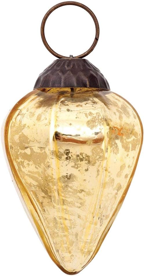 Luna Bazaar Small Mercury Glass Ornament (2 to 2.25-inch, Gold, Zoe Design, Single) - Great Gift Idea, Vintage-Style Decorations for Christmas, Special Occasions, Home Decor and Parties
