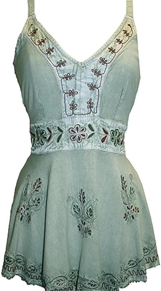 Agan Traders Women's Summer Sleeveless Embroidered Asymmetrical Flared Medieval Tank Top Blouse
