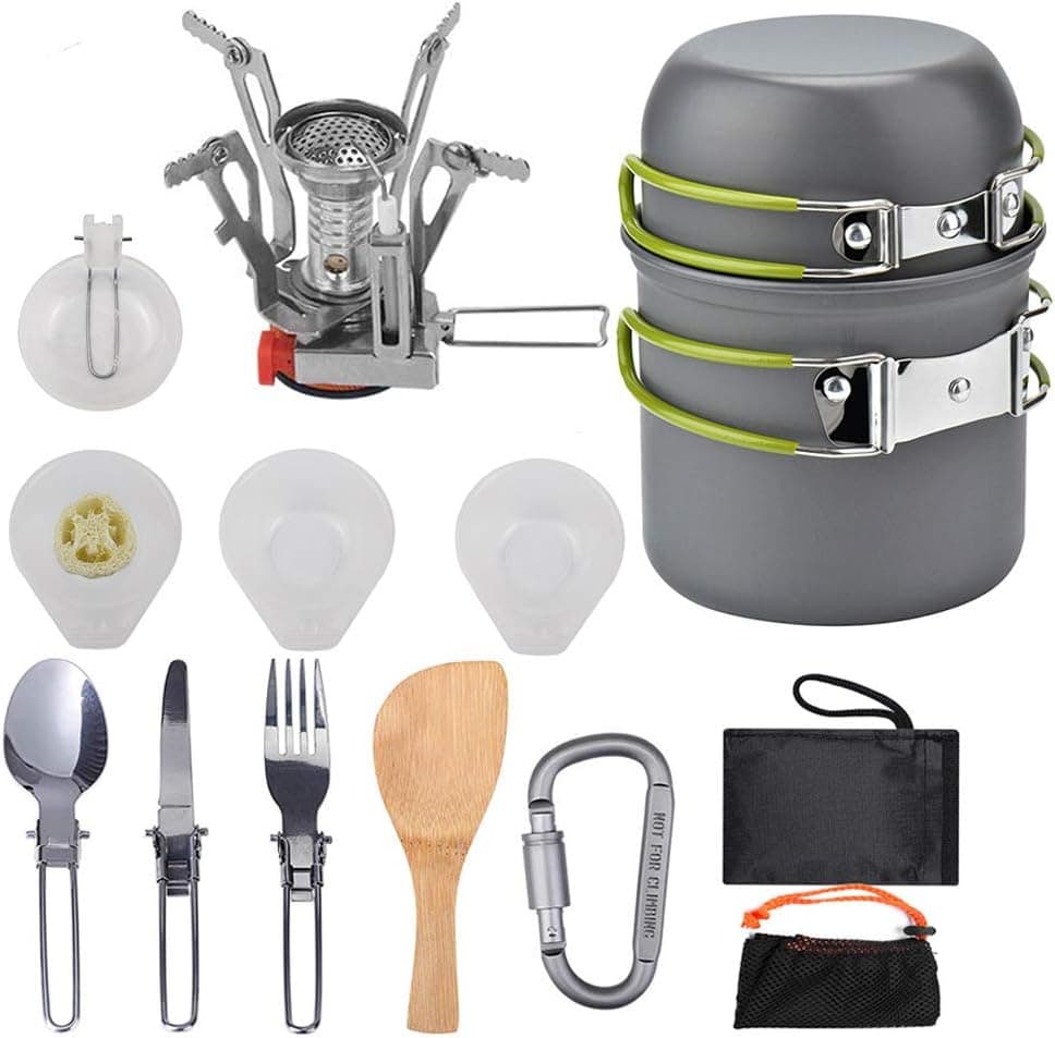 Peidesi Camping Cookware Mess Kit 1-2 Person / 2-3 Person ,Folding Knife and Fork, Portable Pan and Pan Set, Hiking for Picnic and Camping