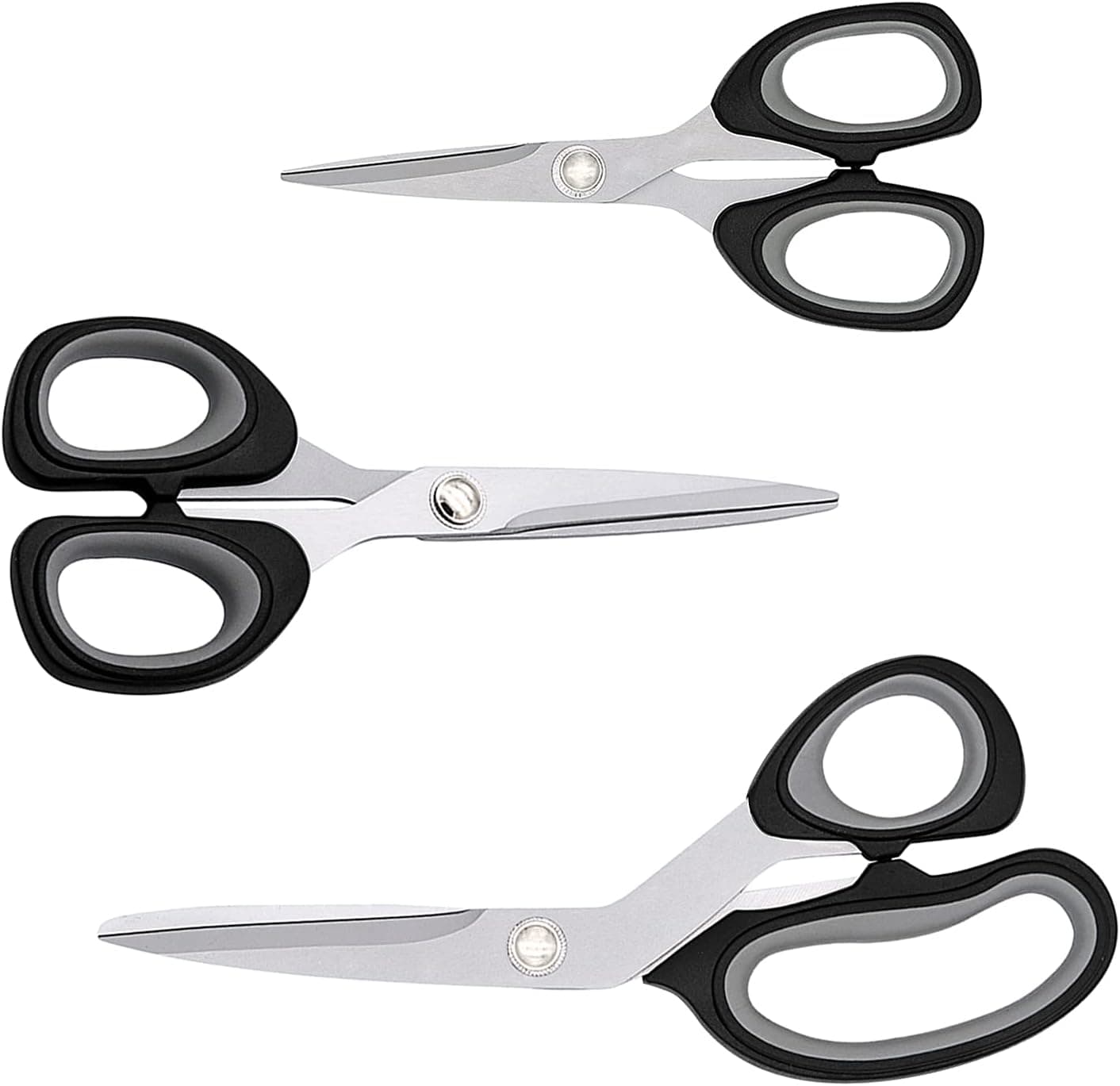 BOBOM Multi-purpose Scissors 3-Pcs Set, Stainless Steel Scissors for Office Home School Sewing Fabric Craft Supplies, Premium Comfortable Shears (8in, 7in, 5in)
