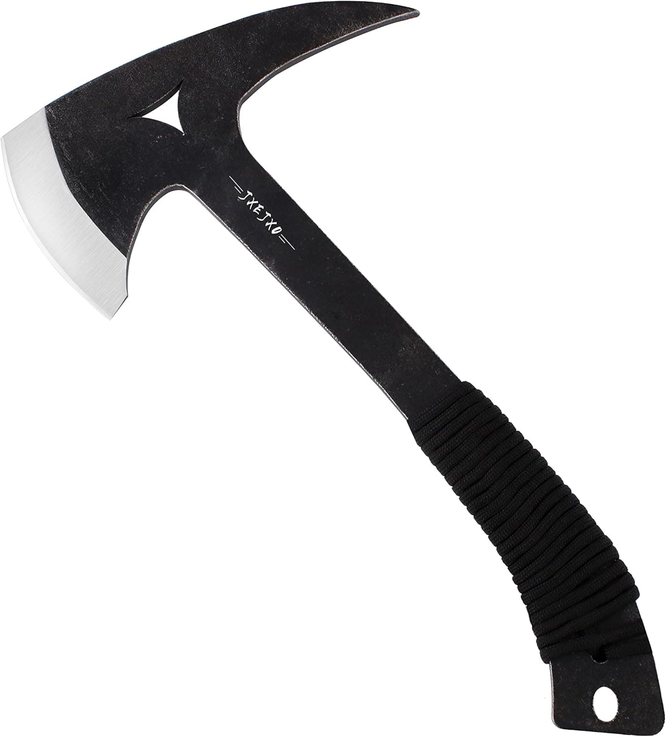 JXE JXO Camping Axe, 11" Throwing Tactical Tomahawk with Spike, Survival Hatchet with Sheath, Full Tang 420HC for Outdoor Survival Hiking Camping