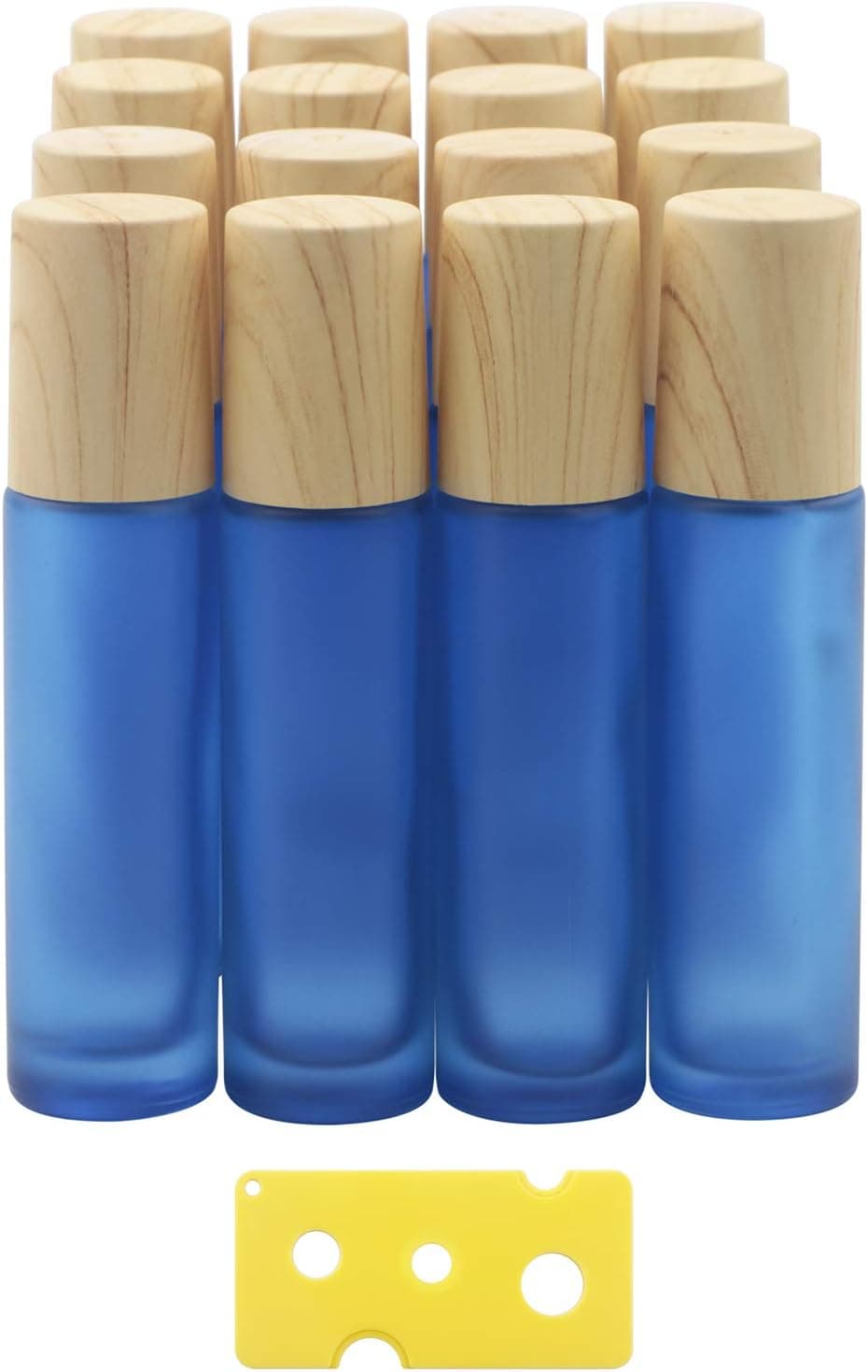 Ellbest 16pack 10ml Essential Oil Glass Bottle Colorful Frosted Glass Roller Bottles with Stainless Steel Roller Balls Reusable Refillable Bottle, perfect for travel, carrying outside (Blue Frosted)