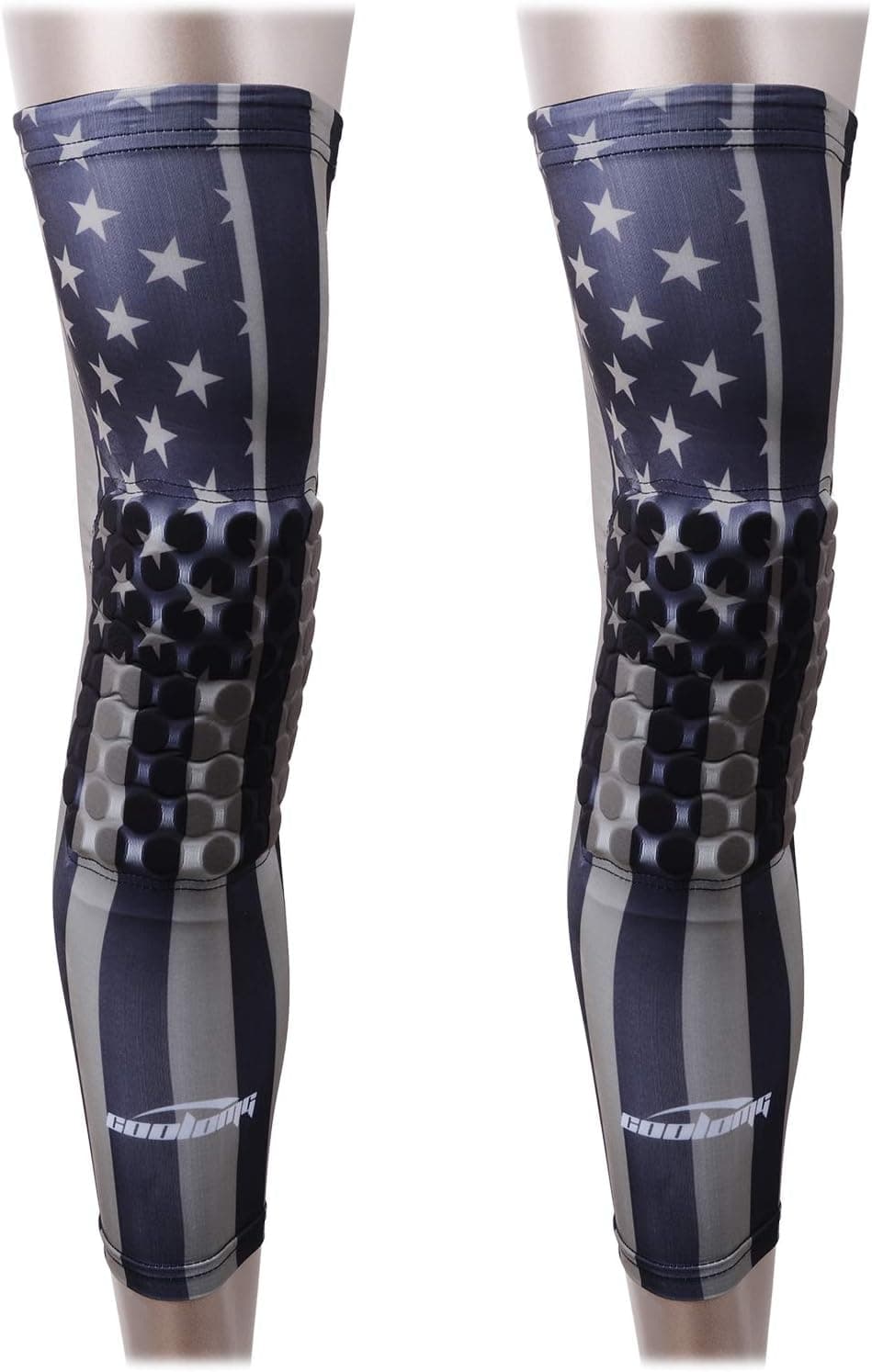 COOLOMG 2 Packs (1 Pair) Kids Adult EVA Pads Crashproof Basketball Leg Knee Long Sleeve Protector Gear Tactical USA Flag Small
