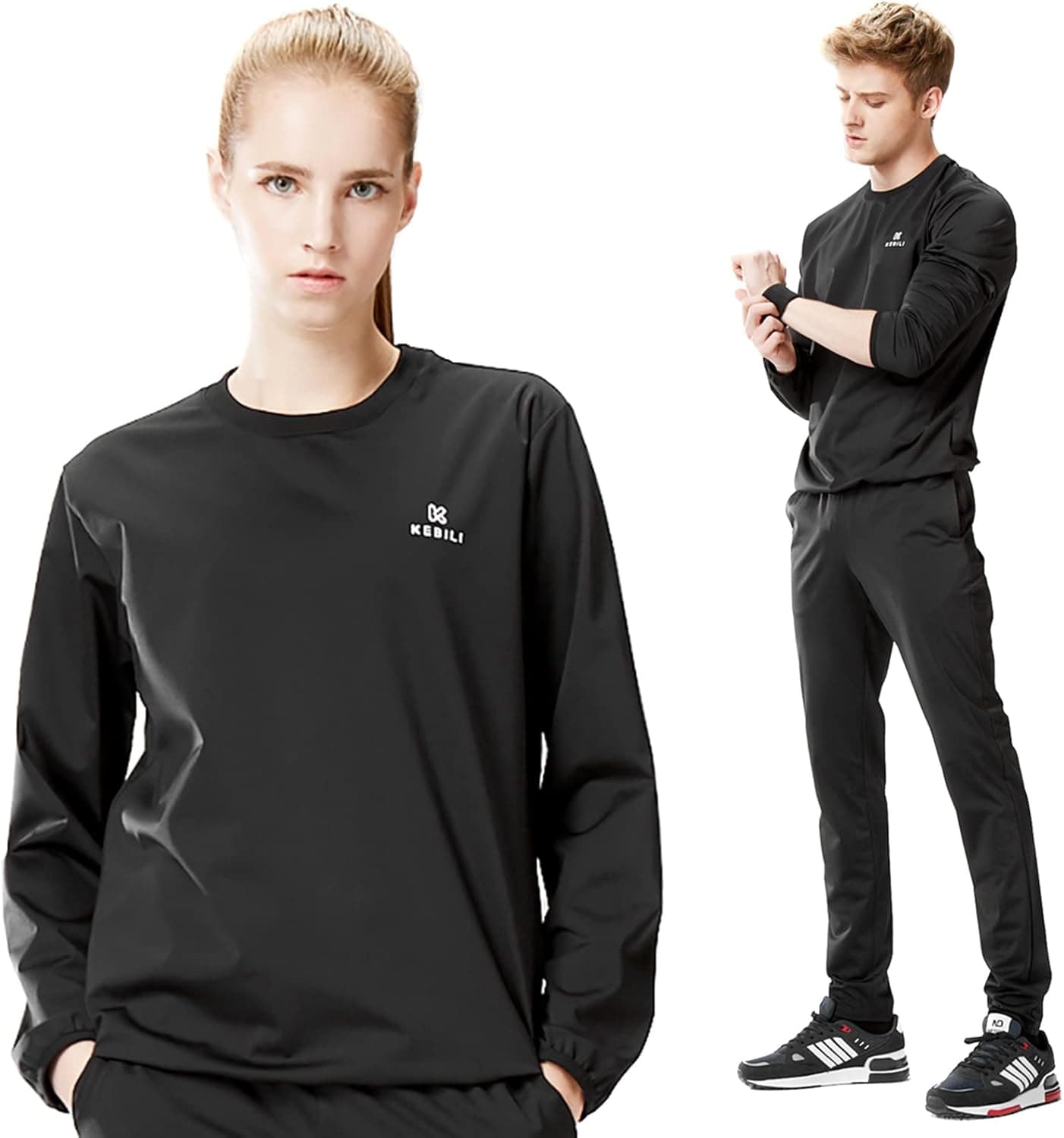 KEBILI Sauna Suit for Women Weight Loss Sweat Gym Fitness Exercise Hot Burn Fat Training Men Sweatshirt Top and Pants