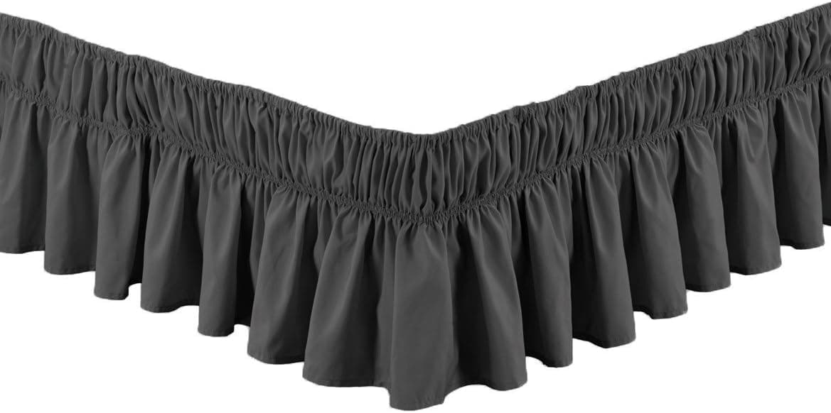 Mk Collection Wrap Around Style Easy Fit Elastic Bed Ruffles Bed-Skirt Queen-King Solid Dark Grey/Charcoal New