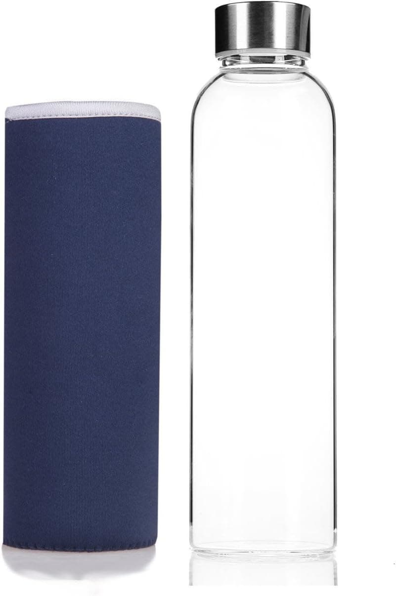 July Sky Stylish Portable Borosilicate Glass Water Bottle(18.5OZ/12.6OZ,) with Colorful Protective Bag