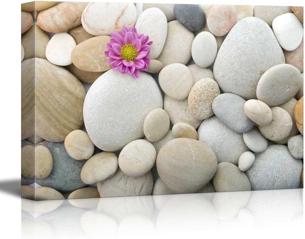 wall26 - Canvas Prints Wall Art - Zen Pebble Stones with Pink Carnation | Modern Wall Decor/Home Decoration Stretched Gallery Canvas Wrap Giclee Print. Ready to Hang - 24" x 36"