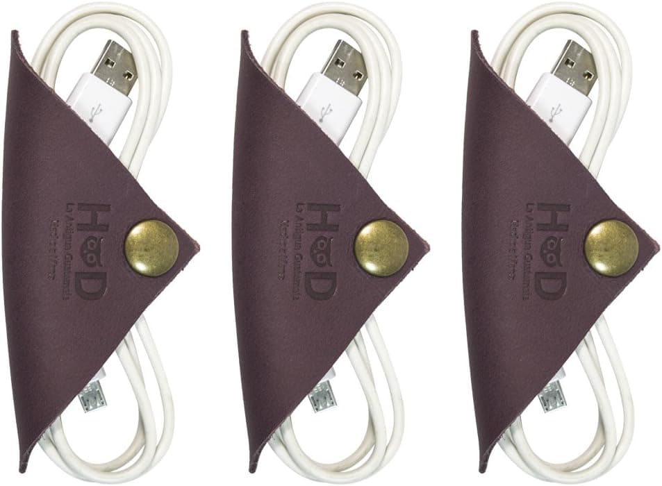 Cord Keeper (Cord Wonton) Leather Cord Organizer 3-Pack Handmade by Hide & Drink :: Lavender