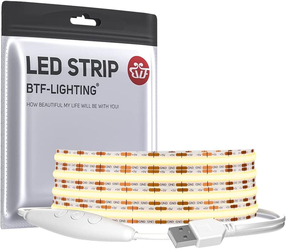 BTF-LIGHTING FCOB COB FOB LED Strip Lights USB Powered 3.28FT 320LEDs Natural White 4000K Dimmable 90+ Hight CRI 5V 7W Flexible High Density for TV Backlight PC Bedroom Kitchen Home DIY Decoration