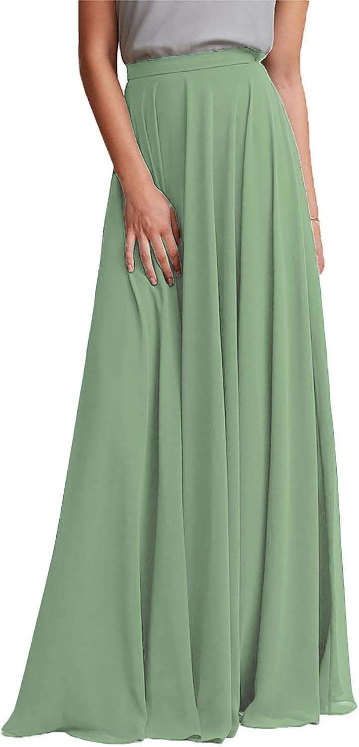 honey qiao Long Chiffon Skirts Maxi Bridal Dresses Women Floor Length High Waist Bridesmaid Dresses