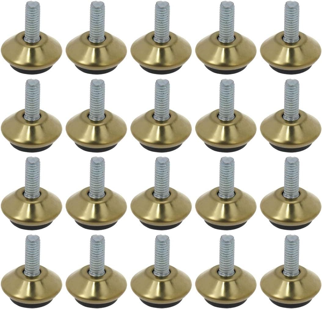 FarBoat 20Pcs M6 Swivel Furniture Leg Levelers 1" Height Feet Glide Adjustable Leveling for Tables Chairs Cabinets Riser (Gold)