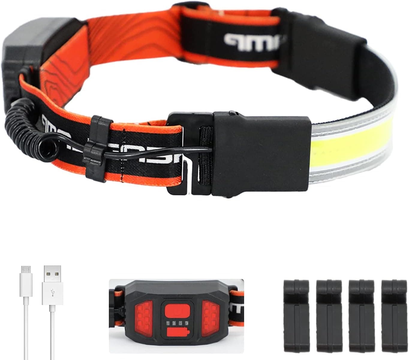 Aizami Headlamp Flashlight Rechargeable with Red Taillight 4 Clips Waterproof Headlight 230° Broadbeam Headlight 3 Modes Headlights for Night Run Outdoors Fishing Hiking Running Camping