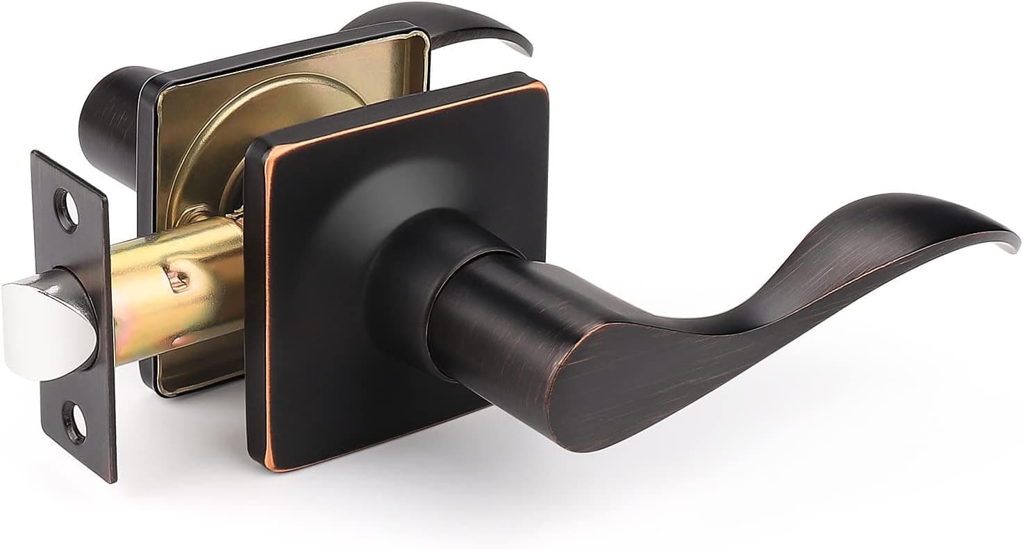 Mengico 1 Pack Door Handle Lock,Oil Rubbed Bronze Modern Door Lever,Door Handle Closet Hallway Door Locks,Reversible Drop Lever Handle