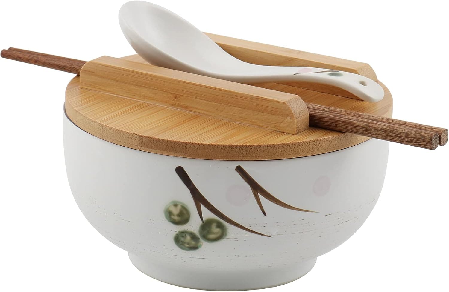 Japanese Ramen Bowls Japanese Rice Bowl (Contains chopsticks and spoons) Japanese White Ceramic Ramen Noodle Bowl Hand Drawn Rice Bowl Retro Tableware Noodle Bowl 6.5 inch