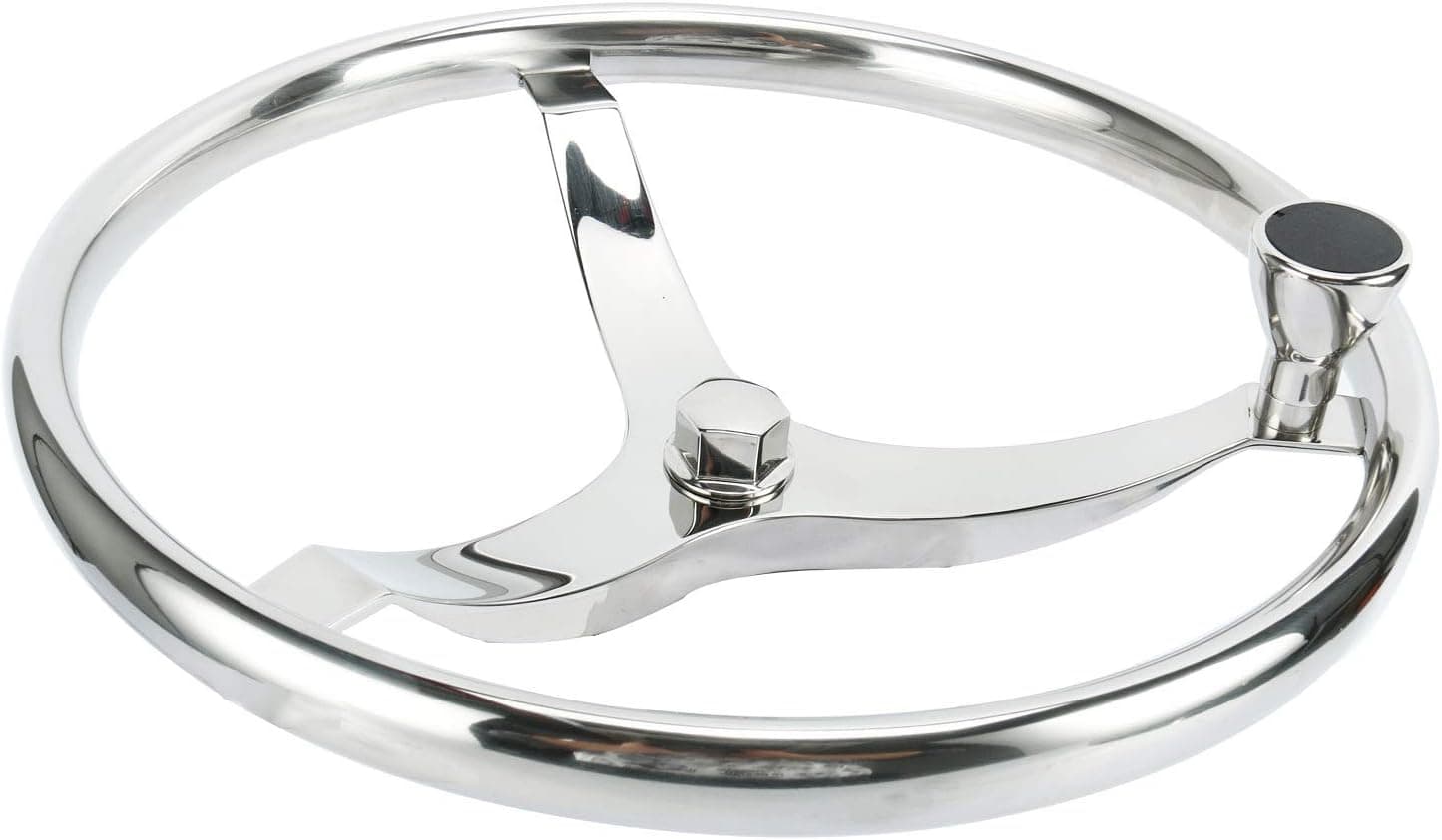 Yaegarden 3 Spoke Boat Wheel 13-1/2" Dia Stainless Steel Marine Boat Steering Wheel with 5/8" Nut and 7300S1 Turning Knob