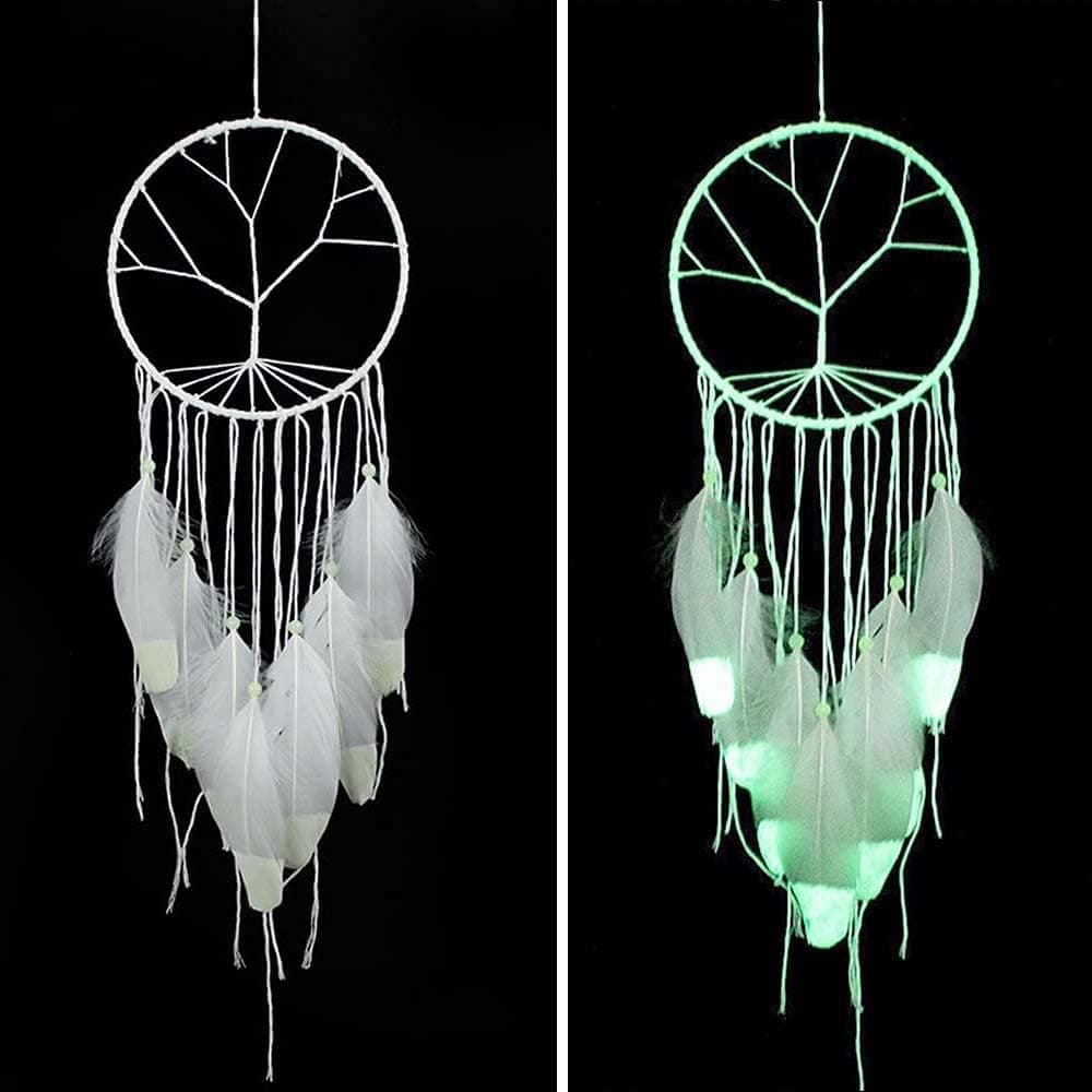 Luminous Dream Catcher,Manual Feather Hanging Decor Dream Catcher for Car Kids Bed Room Wall Hanging Decoration Decor Ornament Craft,Dia 6.3inch/16cm