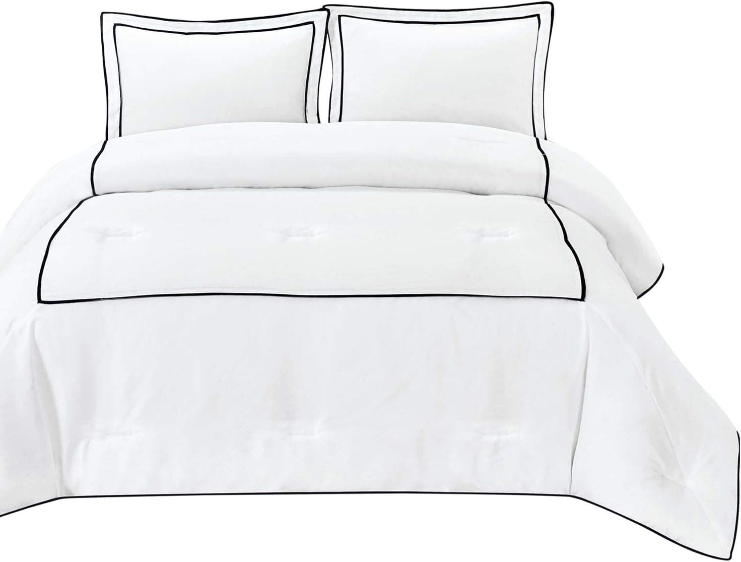 HONEYMOON HOME FASHIONS Hotel Collection Queen Comforter Set 3PC, Black Stripe