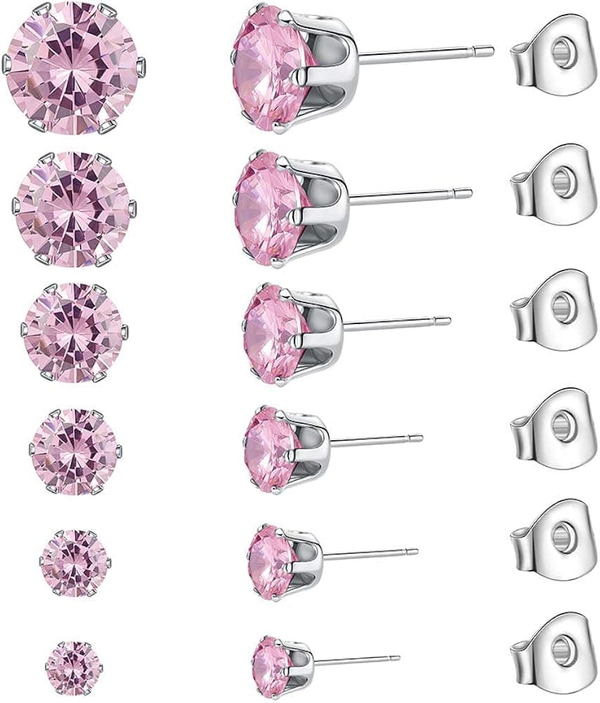 Stainless Steel Ear Stud Piercing Studs Earrings For Women/Men Ear studs Round Cubic Zirconia Inlaid