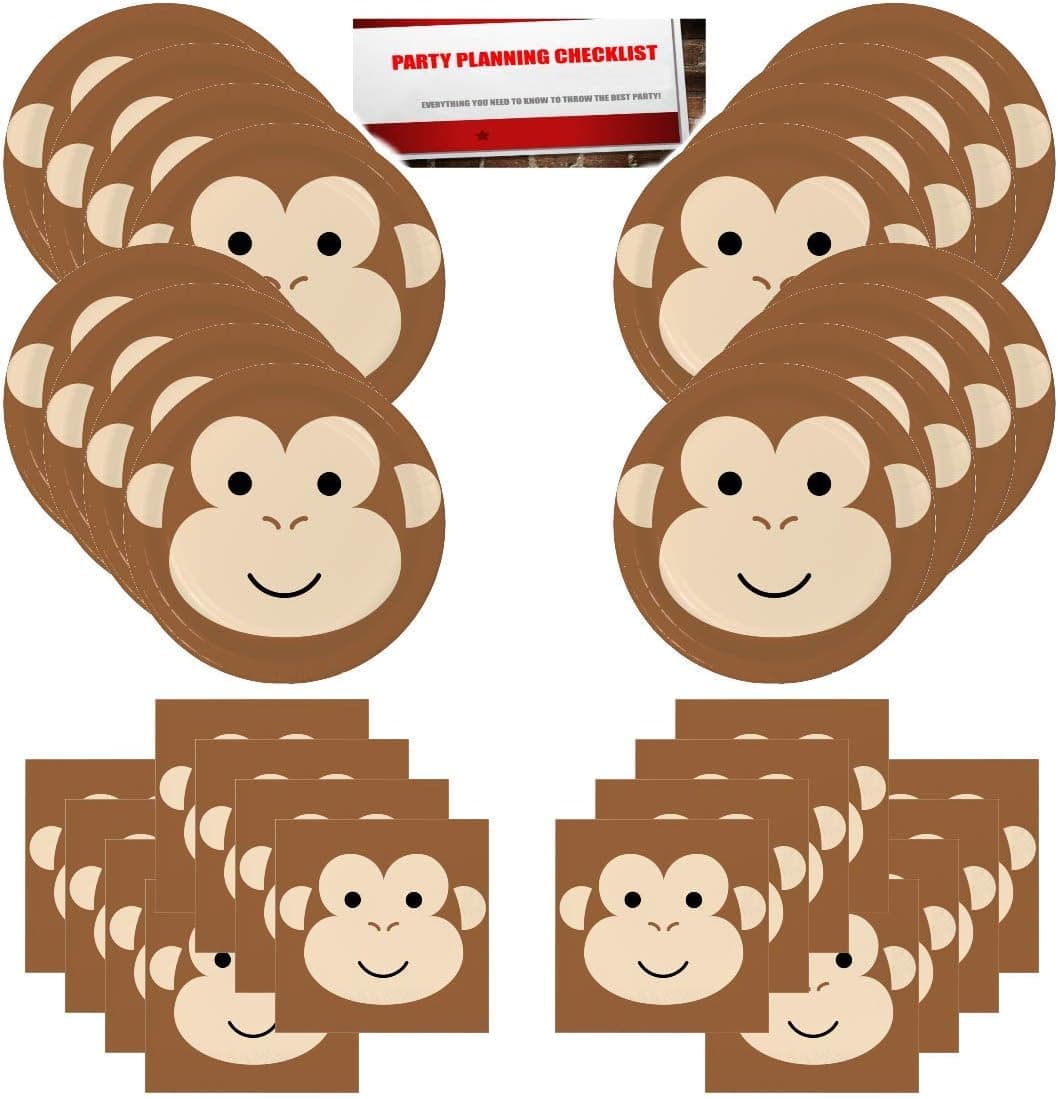 Monkey Jungle Forest Animal Party Supplies Bundle Pack for 16 Guests (Plus Party Planning Checklist by Mikes Super Store)
