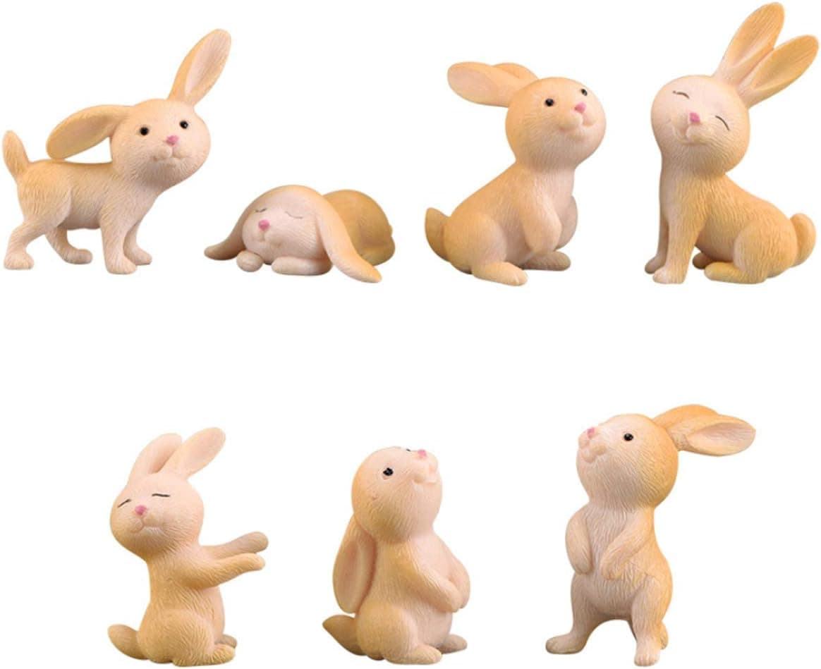 STUDYY 7 Pcs Cute Miniature Rabbit Figure Animal Rabbit Characters Toys Mini Figure Collection Playset, Rabbit Cake Topper, Plant, Automobile Decoration