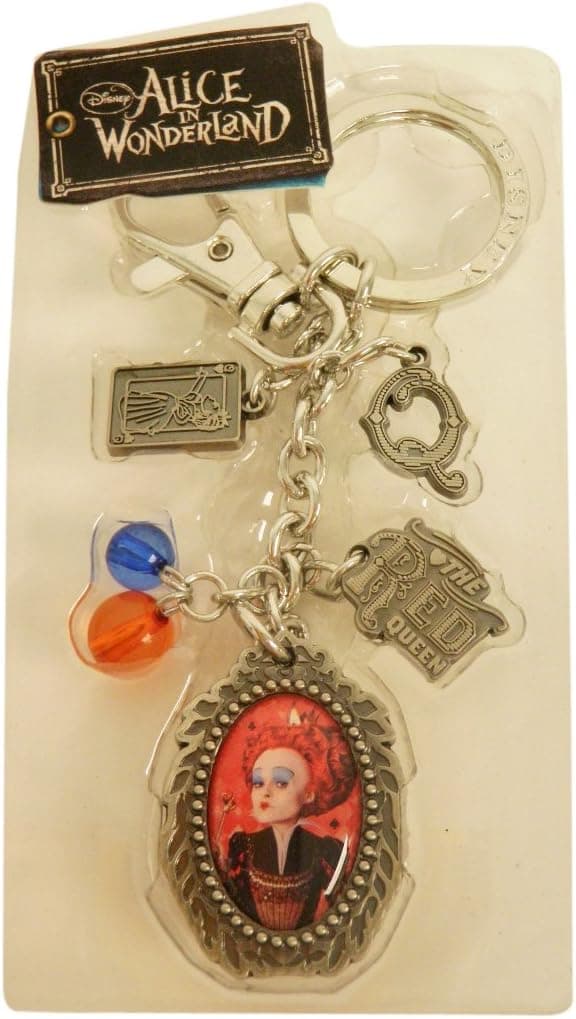 Disney Pewter Key Ring - Charms - Red Queen, Q. Logo and Beads