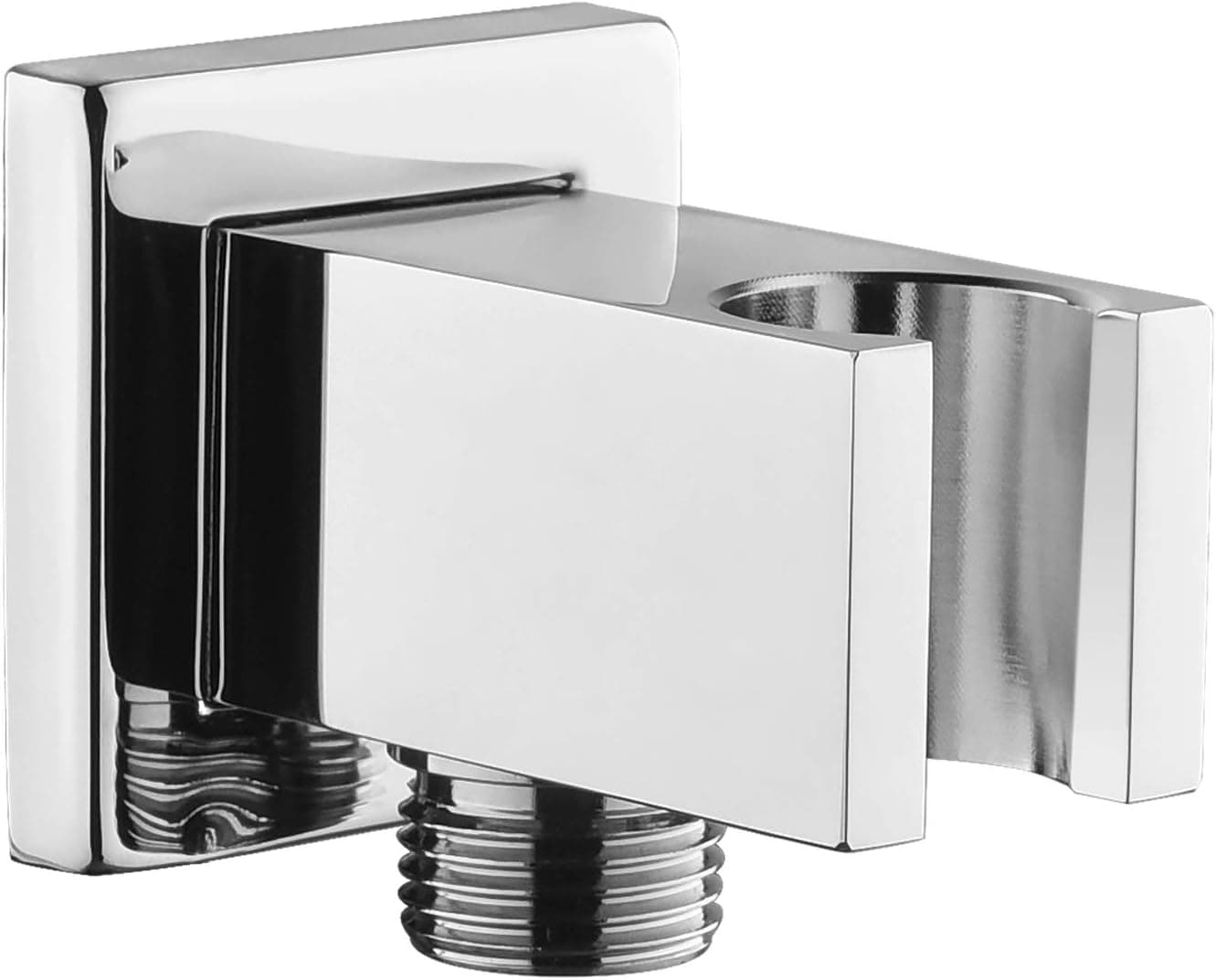 Chrome Wall Supply Elbow with Hand Shower Holder, Keymark Brass Square 1/2″Shower Hose Connector, Wall Mount Drop Ell Union Water Outlet
