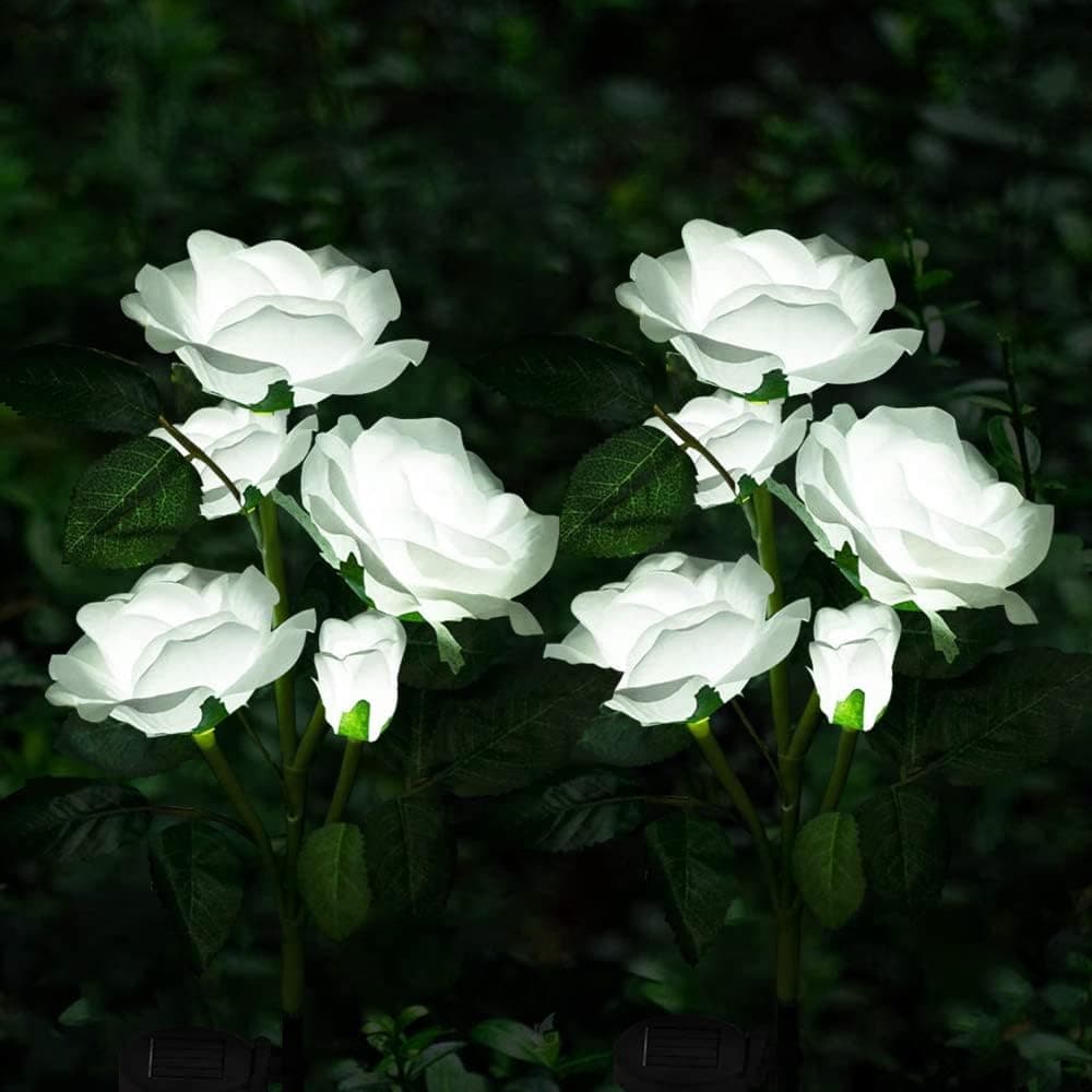 ostritec 2 Pack Solar Roses, 7 Color Changeing Flower Lights, 10 Solar Roses Outdoor Garden Decorations, Waterproof Solar Flowers Stake Lights for Patio Party RV Valentine's Day