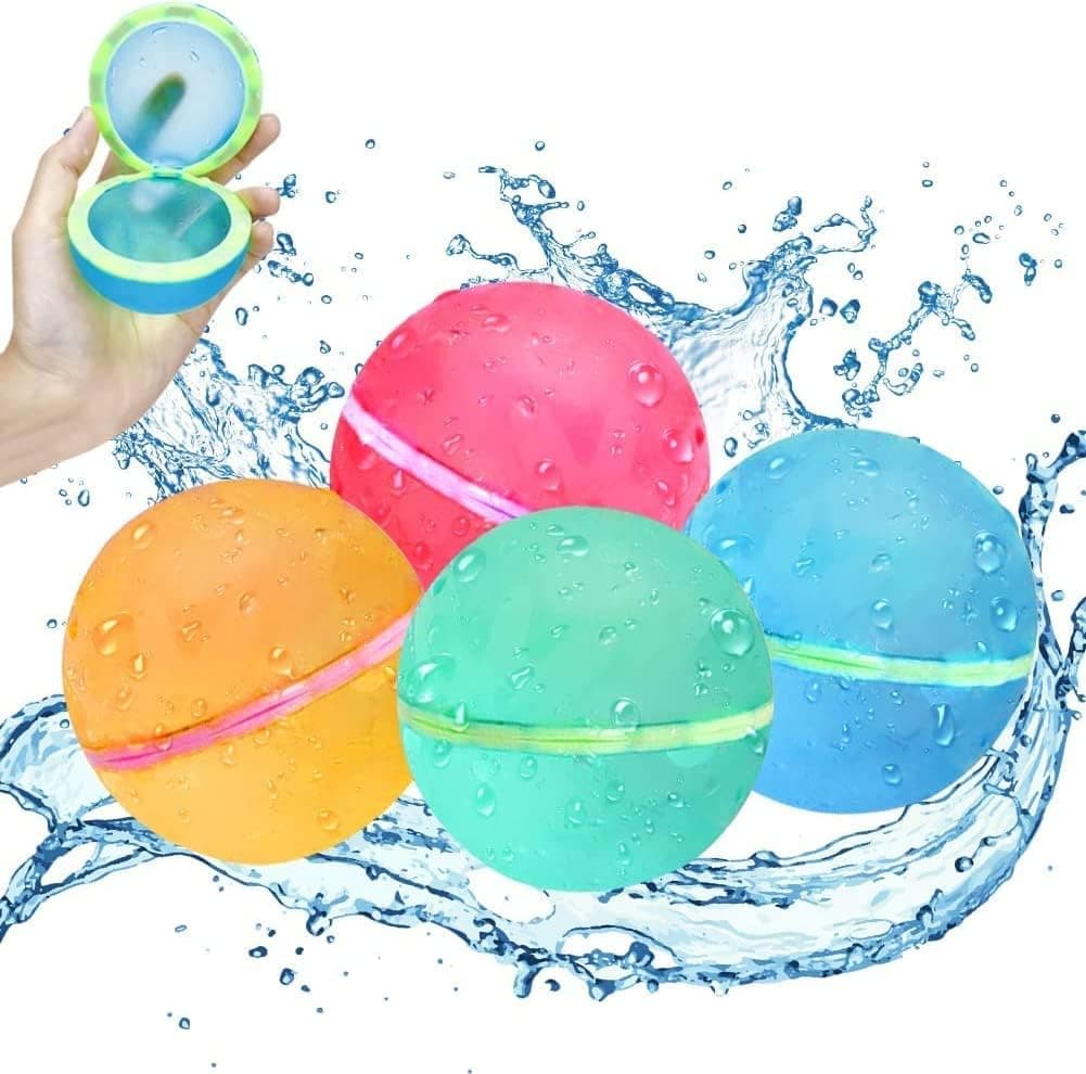 Reusable Water Balloons Refillable Water Bomb Splash Balls Quick Fill Self Sealing, Summer Water Toy for Outdoor Activities, Backyard and Pool Games (4 Pack)