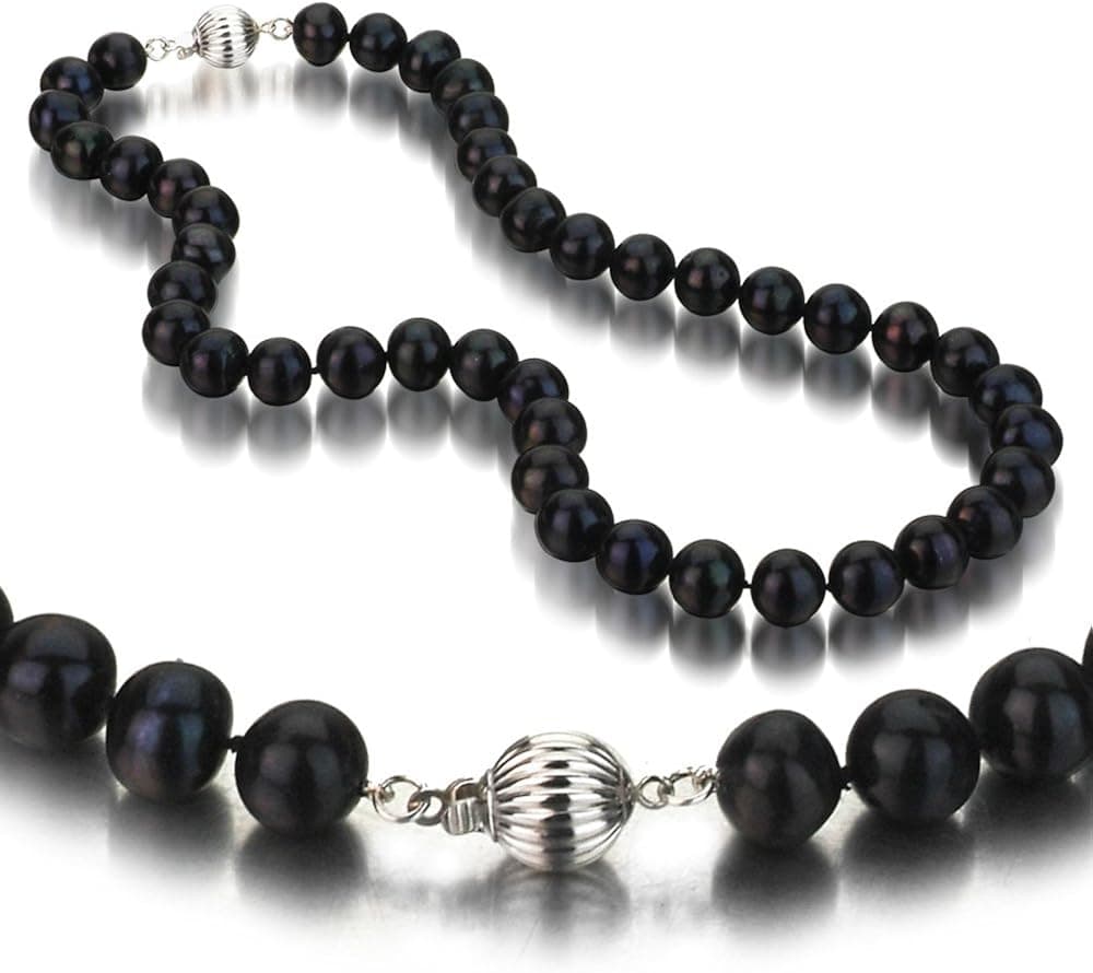 Sterling Silver 10-11mm Black Freshwater Cultured Pearl Necklace