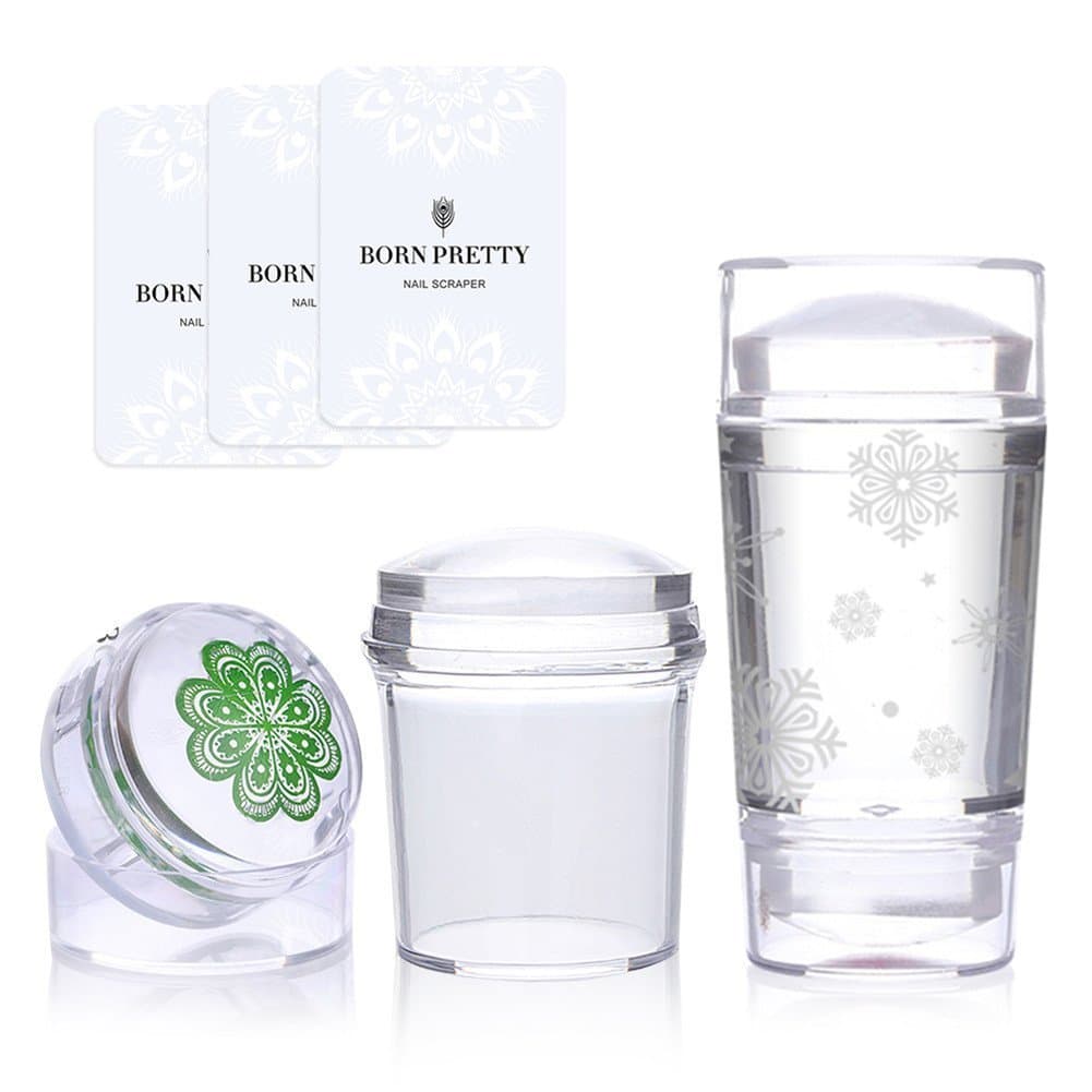 BORN PRETTY 3Pcs Nail Art Jelly Stamper with Scrapers Set Transparent Soft Clear Dual-end manicuring Print DIY Tool Kit