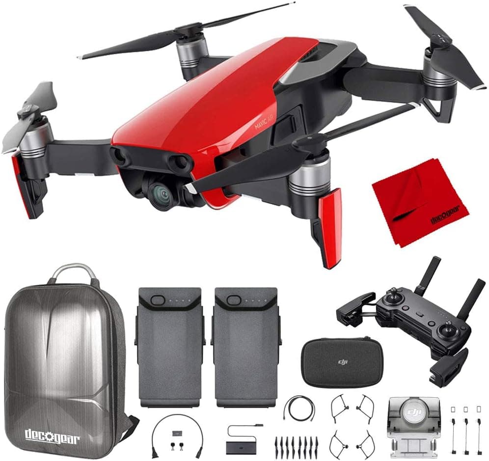 DJI Mavic Air Quadcopter with Remote Controller - Flame Red Max Flight Bundle with Spare Battery, and Custom Mavic Air Hard Shell Back Pack