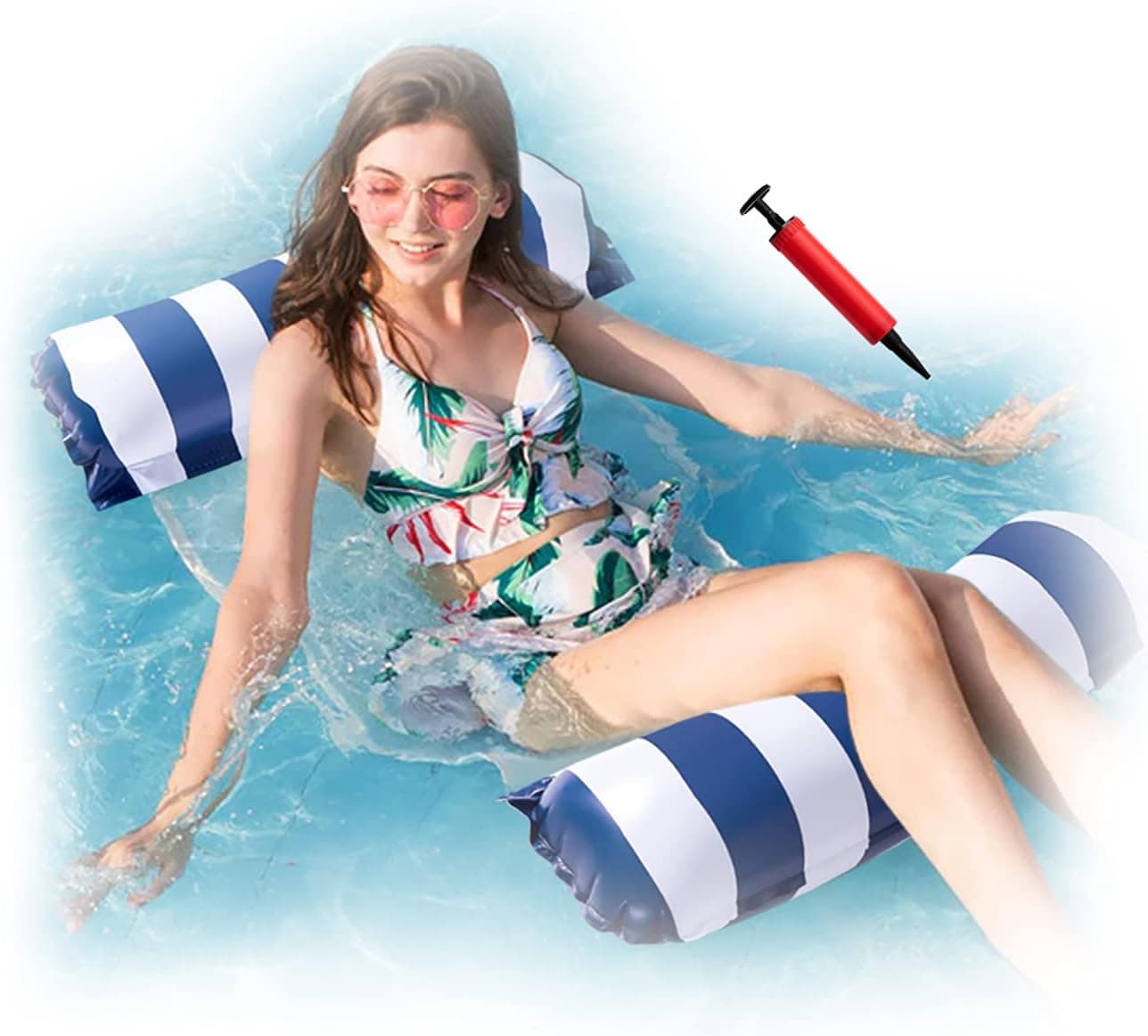 Inflatable Pool Float Hammock Chairs Floating Pool for Adult Size with Air Pump,Pool Hammock,Chair,Pool Raft,Lake Floats for Swimming Pool - 4-in-1 Inflatable Pool Float
