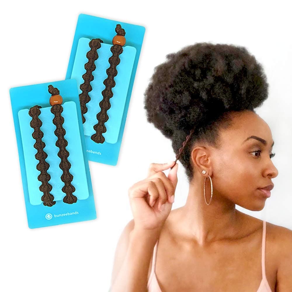 Bunzee Bands - NEW Ultimate Headband Hair Tie for Thick Heavy Natural Kinky & Curly Hair. Adjustable Sizing for the Perfect Ponytail, Hair Bun, High Puff and Updos - PATENT PENDING (2 Pack, Brown)
