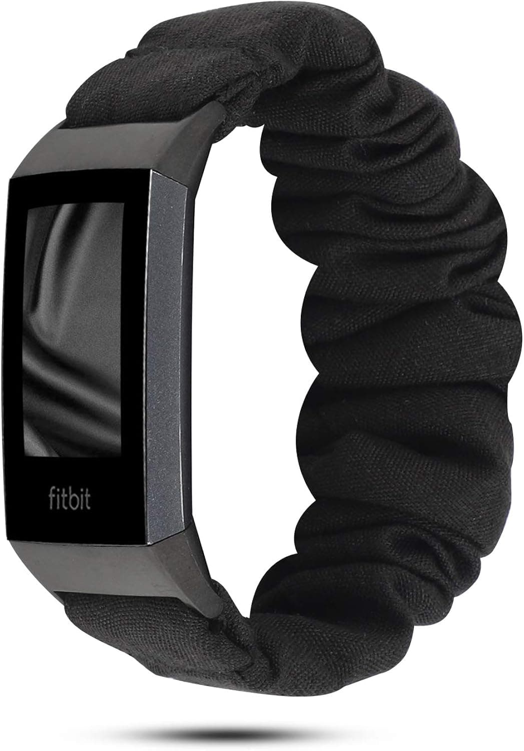 WONMILLE Scrunchie Watch Band Compatible with Fitbit Charge 3/Charge 3 SE Bands, Women Girls Cloth Elastics Hair Wristbands Replacement for Fitbit HR (Black)