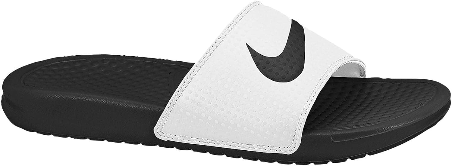 Nike Womens Benassi Swoosh Sandals 9 B(M) US, White/Black, 312432-102