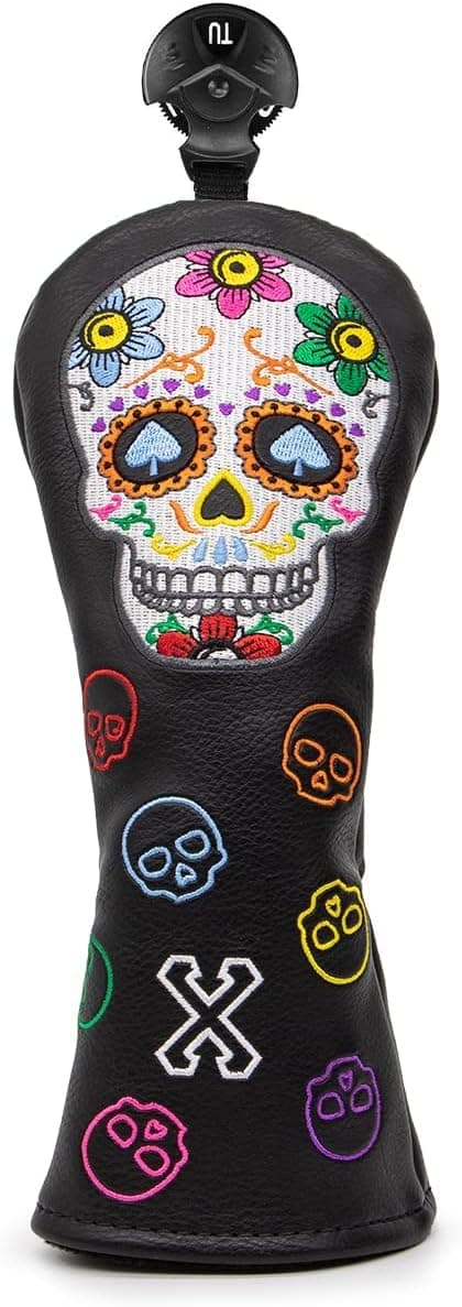 Montela Golf Club Head Covers,Colorful Skeleton Golf Driver Covers Fairway Wood Head Cover Hybrid Headcover Leather 3 Wood Headcovers Golf Head Covers for Scotty Cameron Taylormade Titleist Odyssey