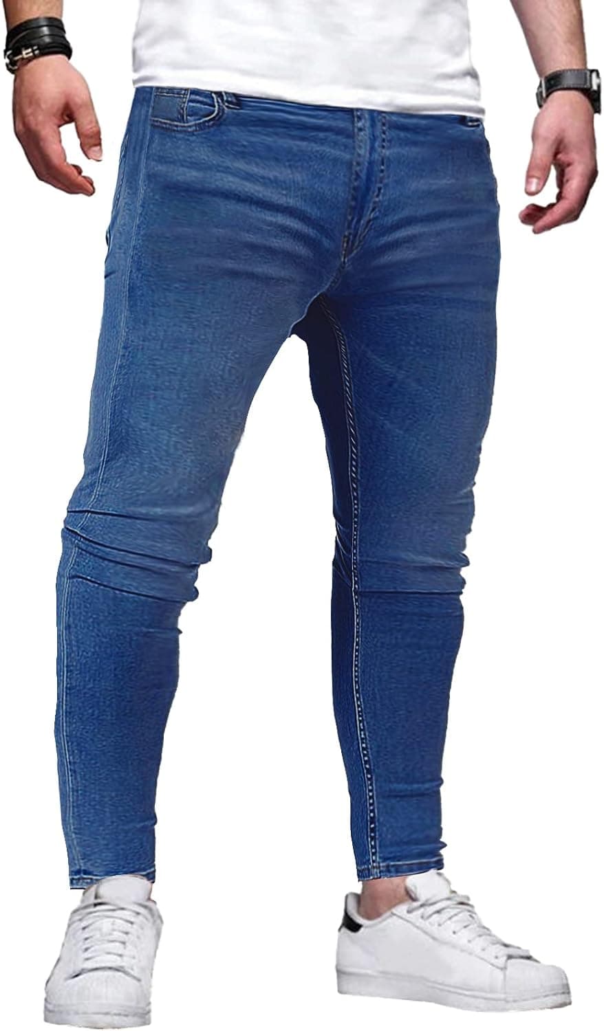 JMIERR Mens Fashion Skinny Jeans Joggers Distressed Stretch Slim Fit Denim Pants,US 38(XL),Blue