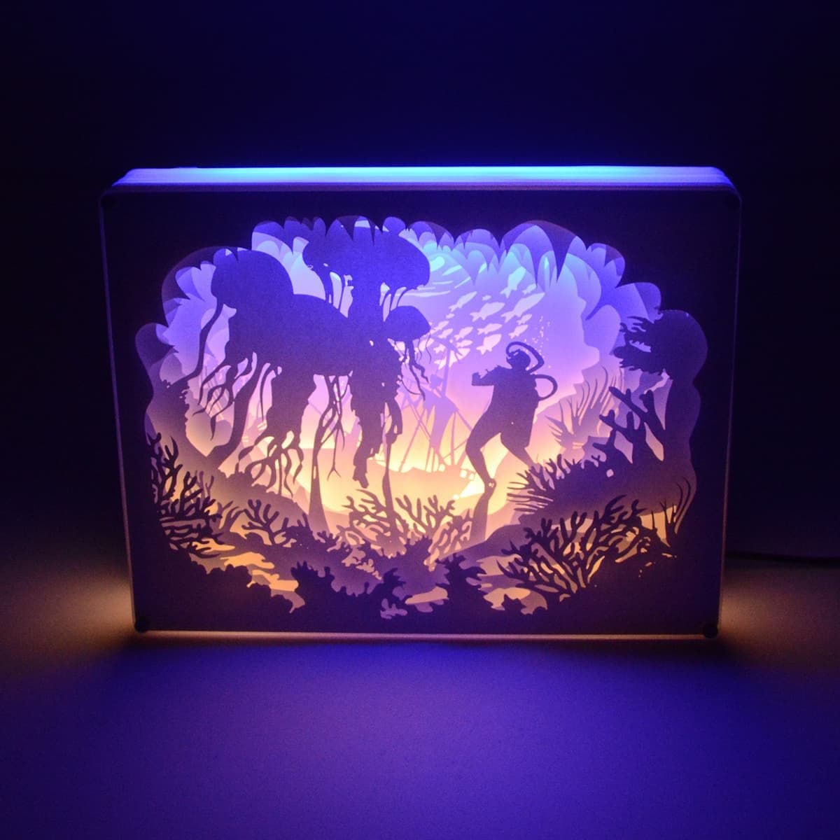 LED Night Light,Papercut Light Box for Adult Kids Baby Nursery,Decorative Lamp on Desk,With Usb Cable And Adapter(Underwater Diving)