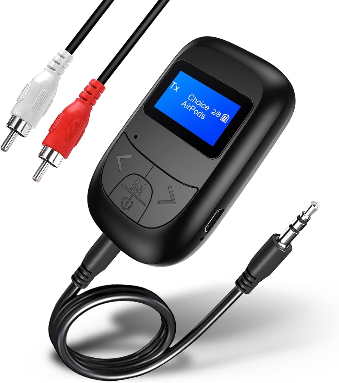 Visible Bluetooth Transmitter Receiver for TV PC - Tensun Bluetooth Audio Transmitter Adapter 3.5mm with Display Screen, Low Latency AUX RCA Stereo Bluetooth 5.0 Adapter for Headphones Speaker Car
