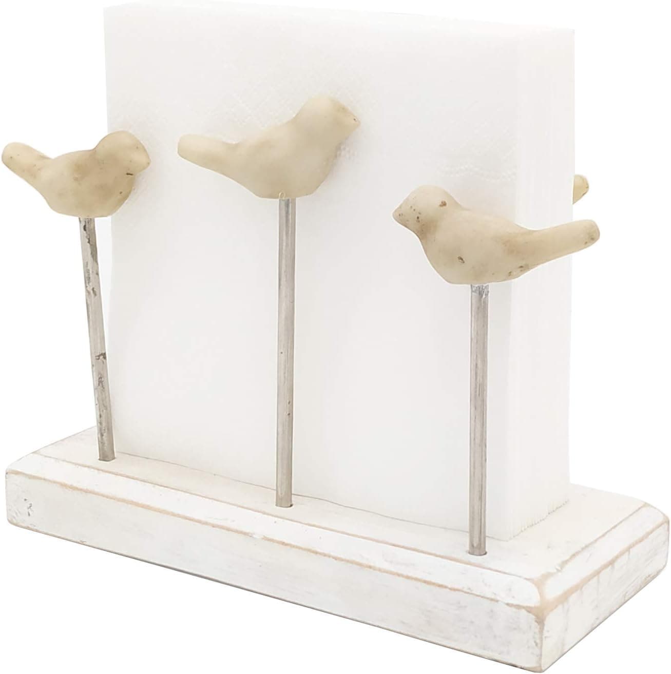 OwlGift Bird Design Classic Wooden Base Napkin Holder/Tabletop Freestanding Tissue Dispenser, Rustic White