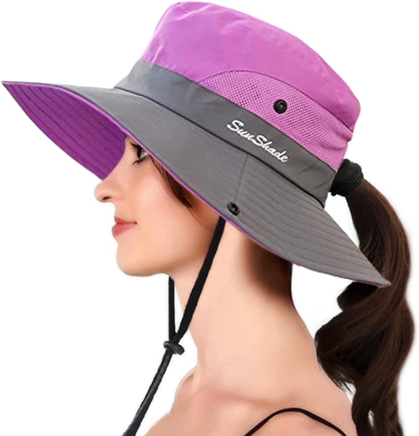 AJG Women's Sun Hat with Ponytail Hole Wide Brim UV Protection Packable Bucket Hat Outdoor Beach Fishing Cap